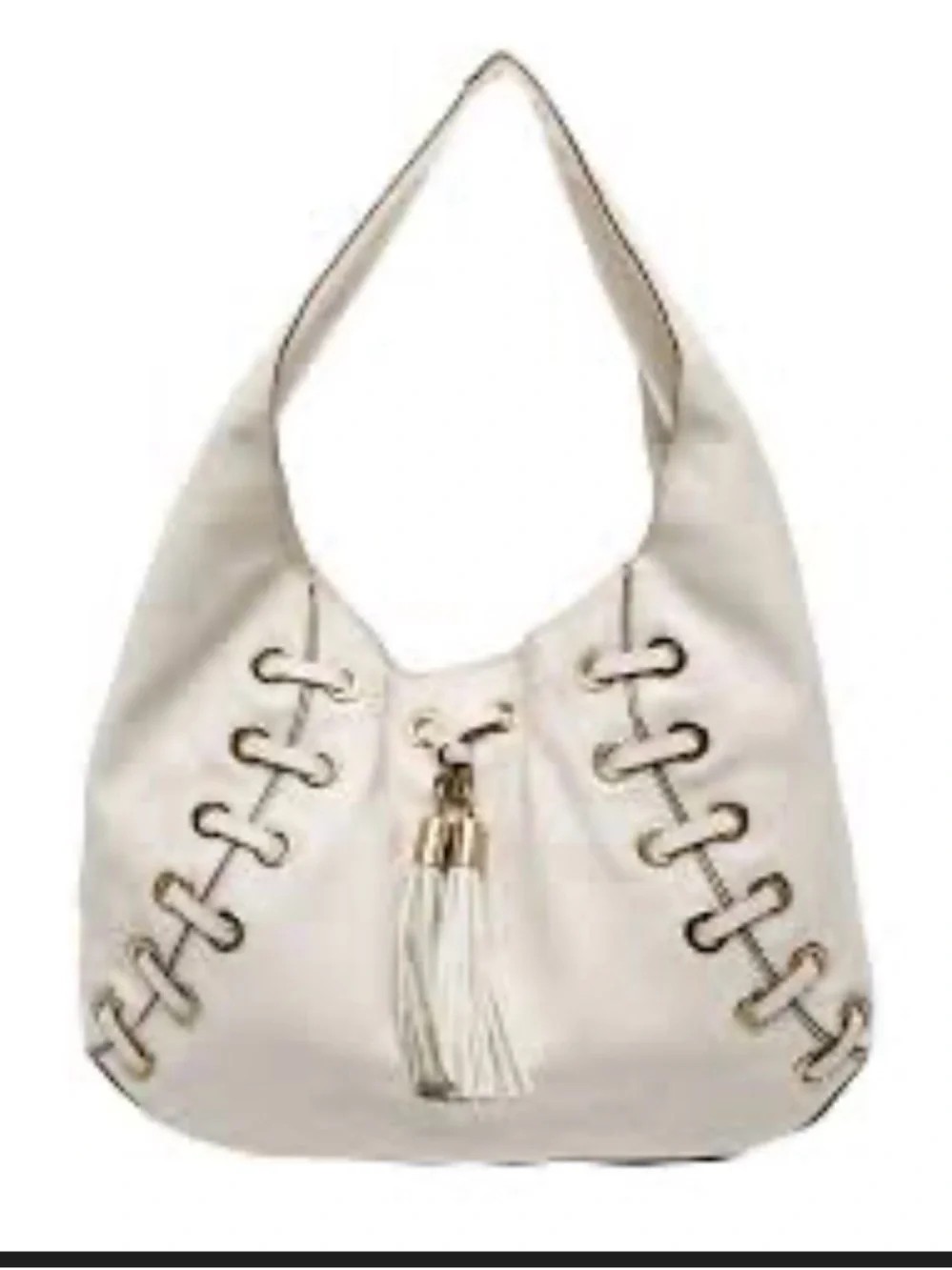 Michael Kors Off-White Leather Hobo with Tassel and Whipstitch
